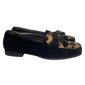 Stuart Weitzman Russel Bromley Women Loafers Shoes Sz 7 Black Suede Fur Tassels